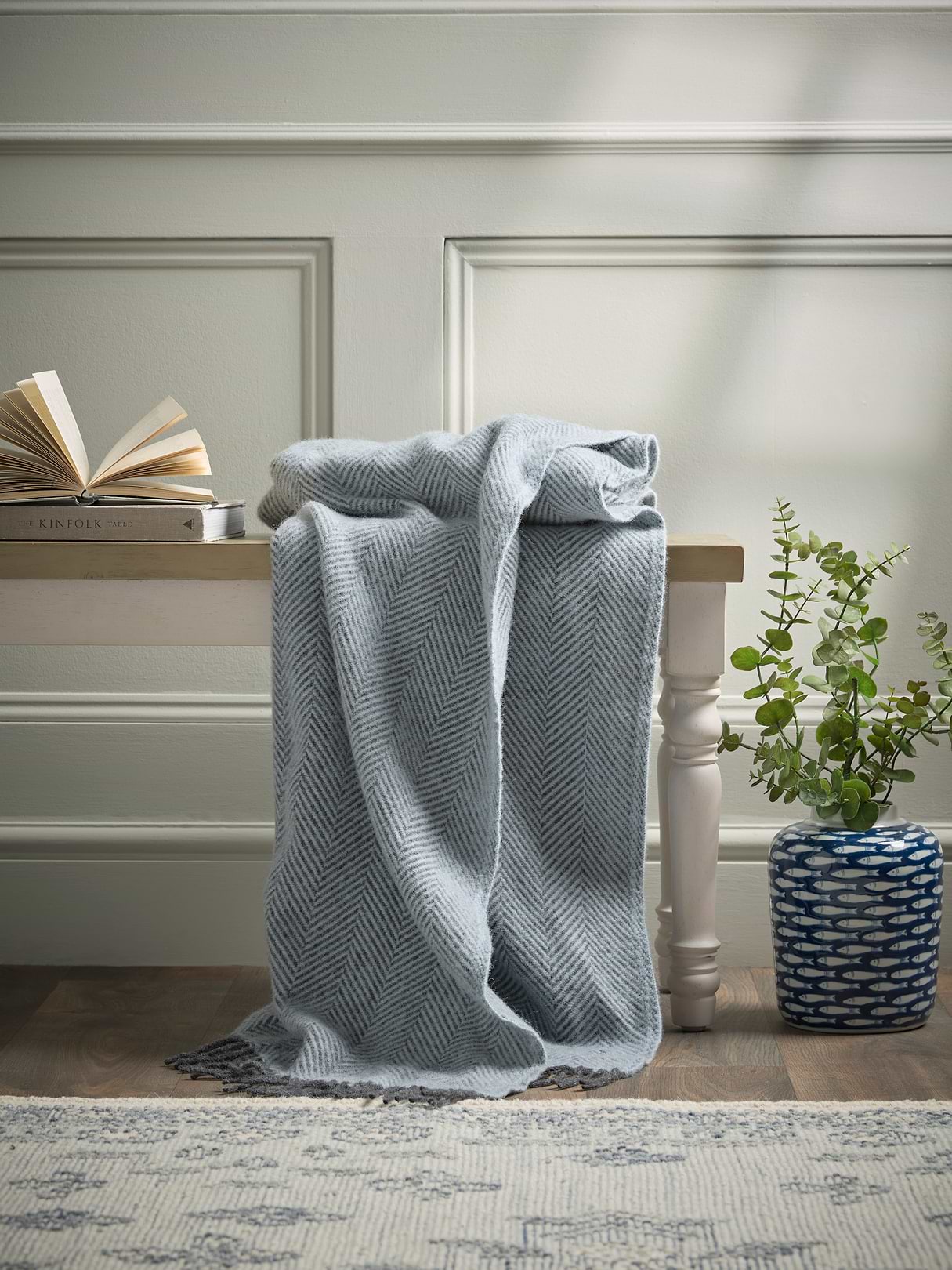 Herringbone Soft Wool Throw - New Blue