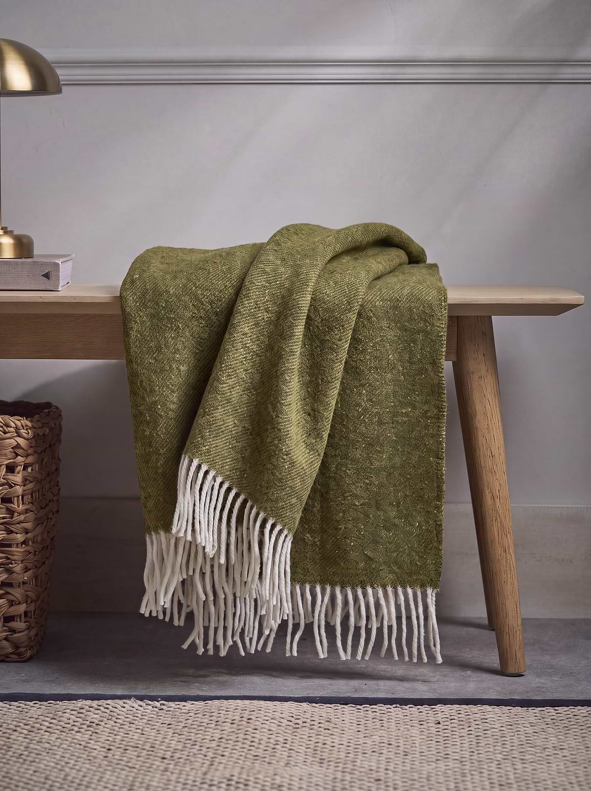 Reversible Soft Wool Throw - Fern Green