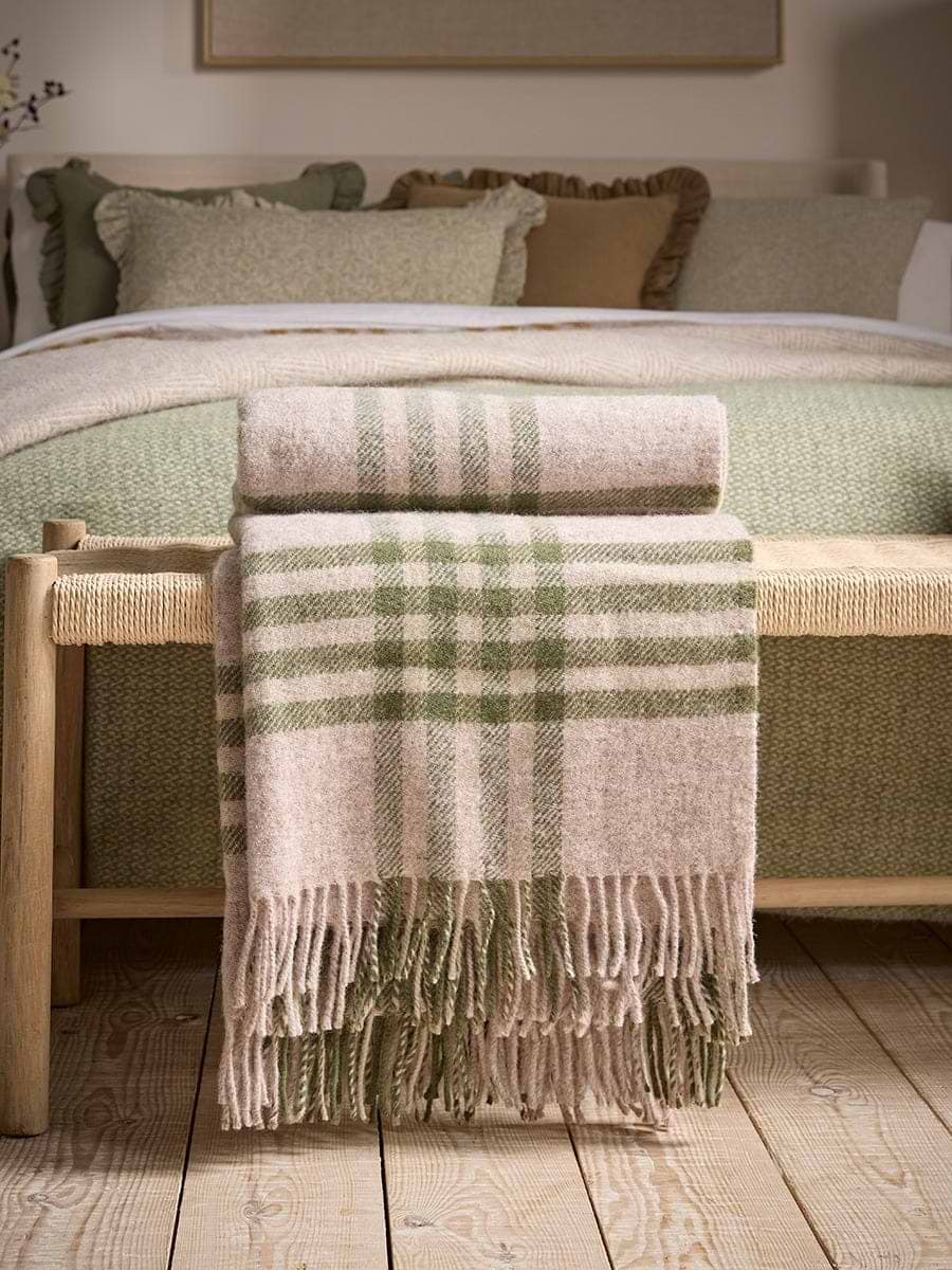 Chunky Check Wool Blanket - Green