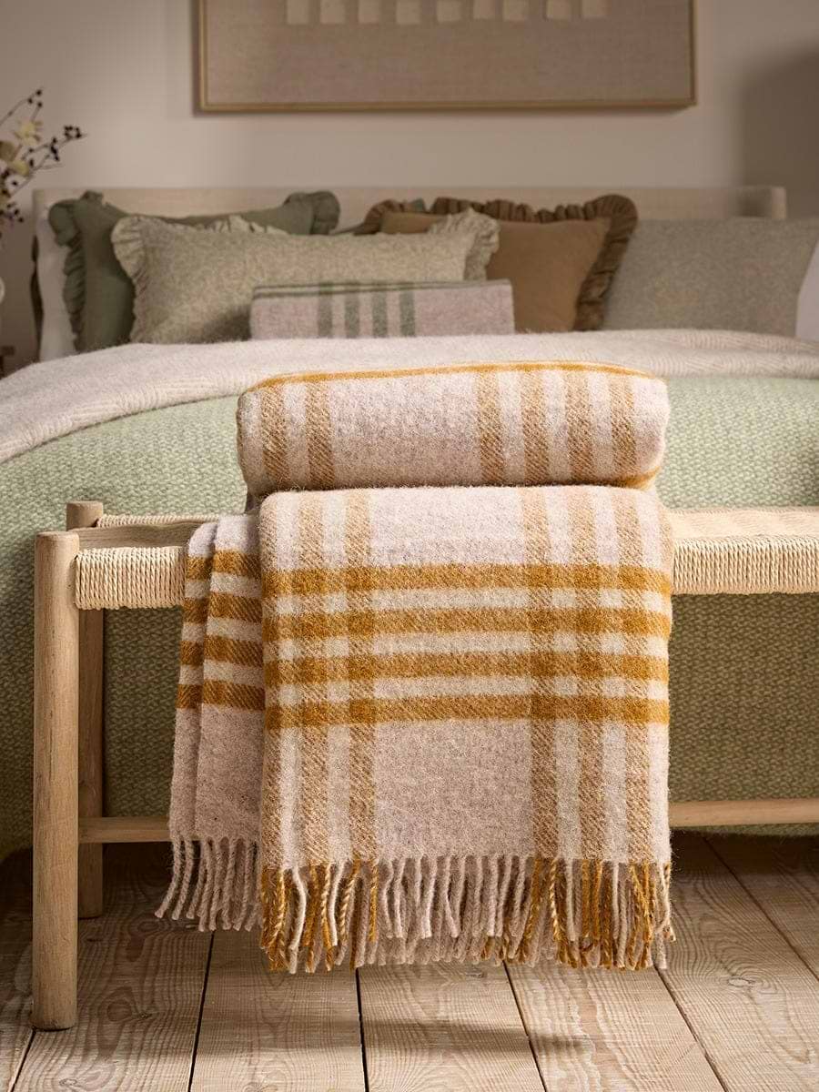 Chunky Check Wool Blanket - Mustard