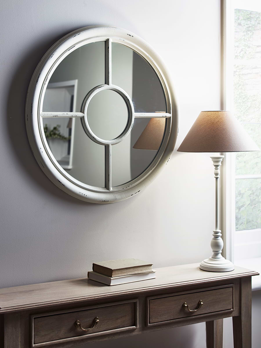 White Round Window Mirror
