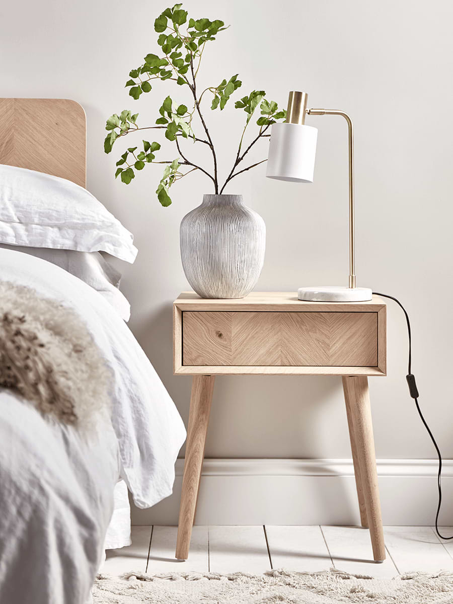 Chevron Oak Bedside Table