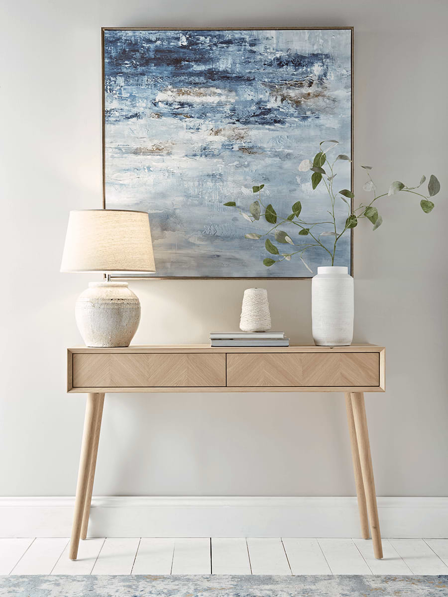 Chevron Oak Storage Console Table