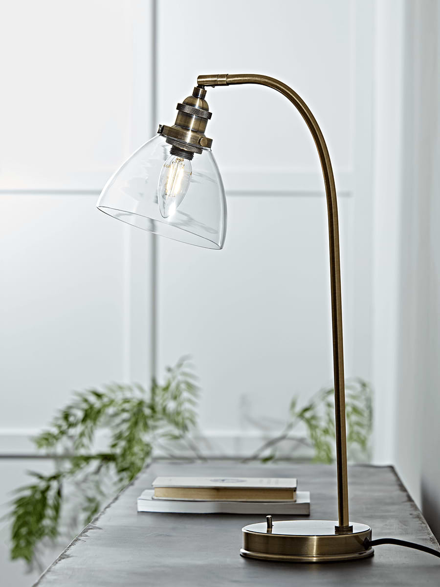 Domed Glass Desk Lamp - Brass