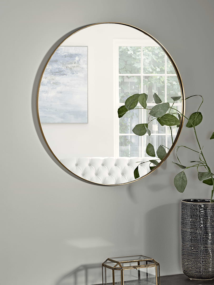 Antique Brass Slim Frame Round Mirror - Extra Large