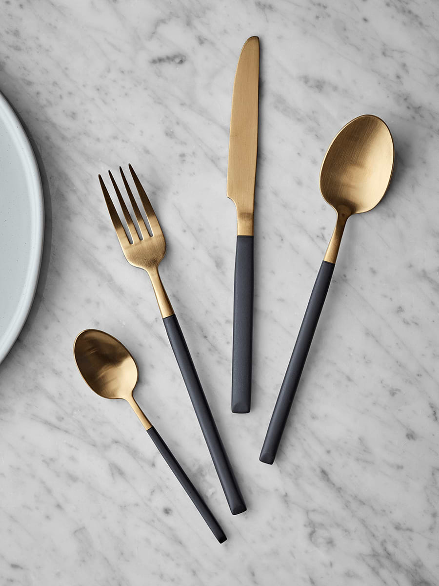 Black & Brushed Gold Cutlery Set