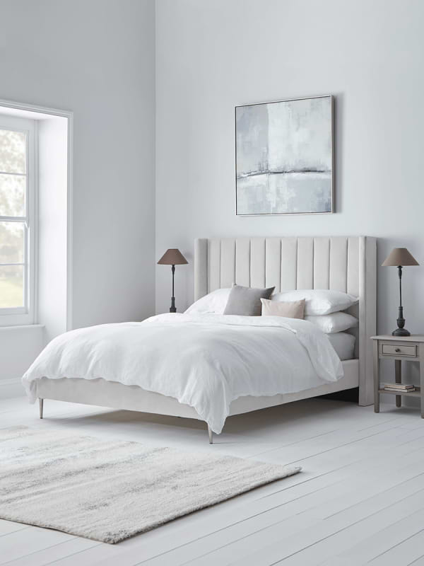 Fluted Velvet Super King Bed - Soft Grey