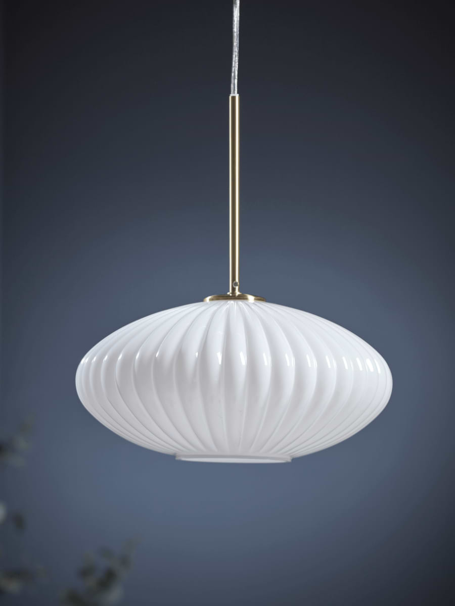 Fluted Milky Glass Pendant - Oval