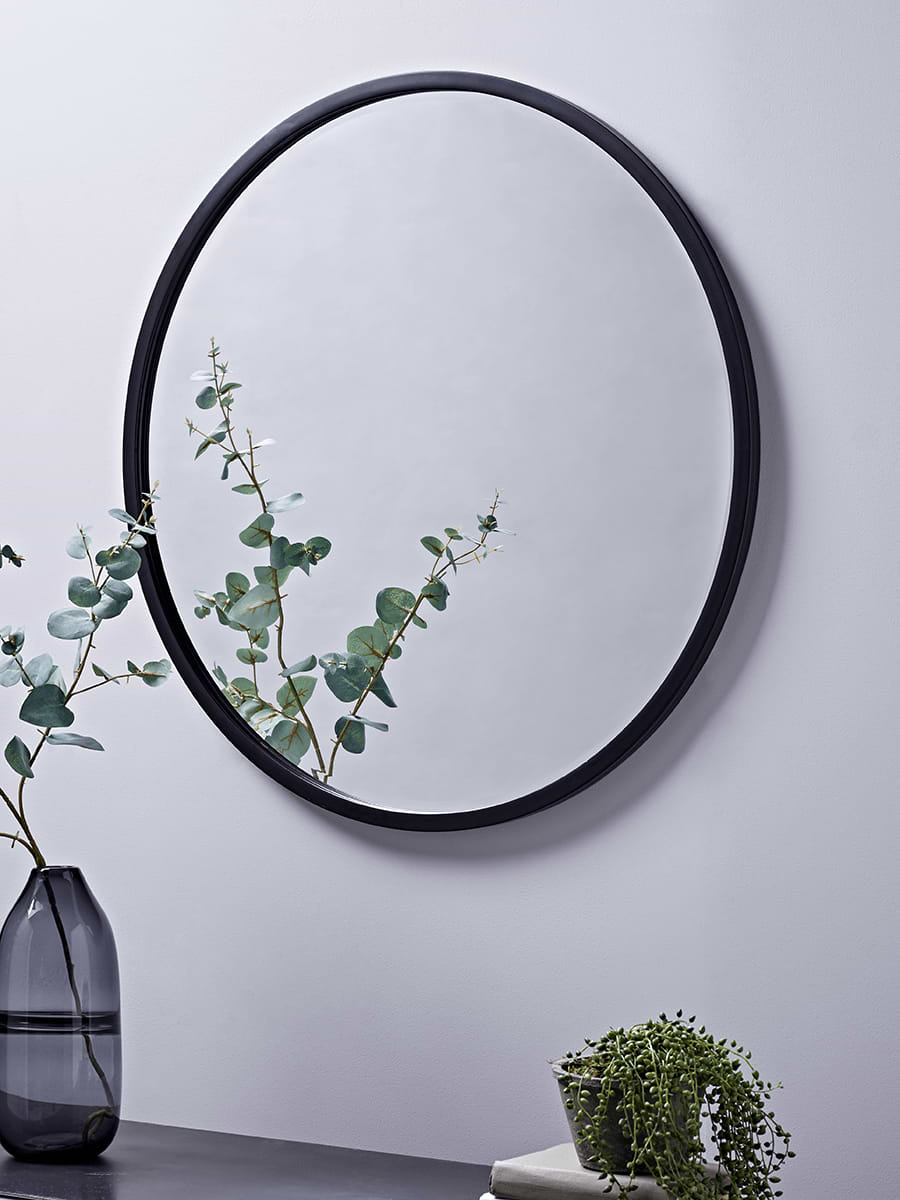 Black Bevelled Round Mirror - Large