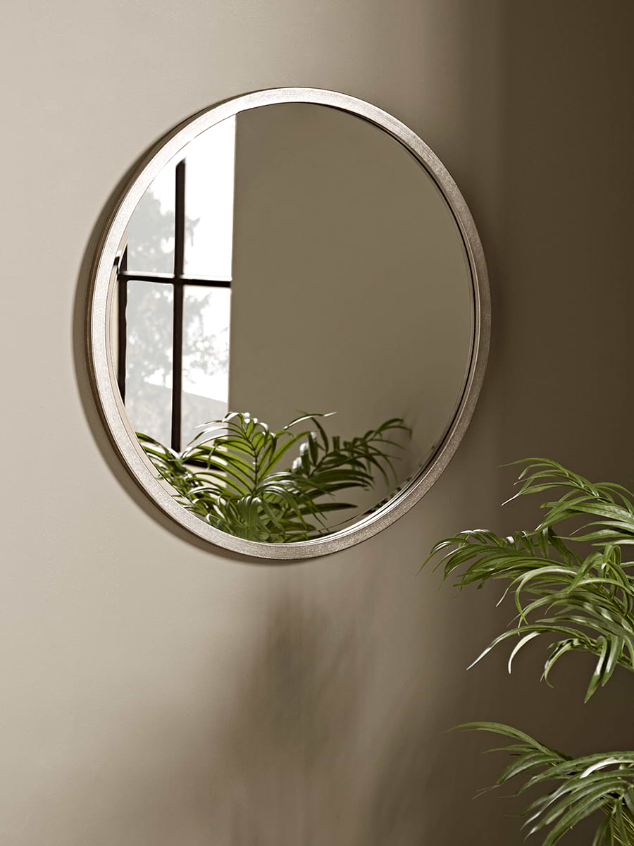 Burnished Silver Bevelled Round Mirror - Small