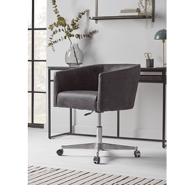 Leather Wheeled Tub Chair - Vintage Black