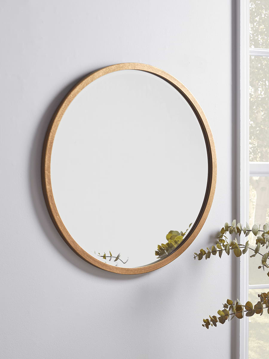 Antique Brass Bevelled Round Mirror - Small