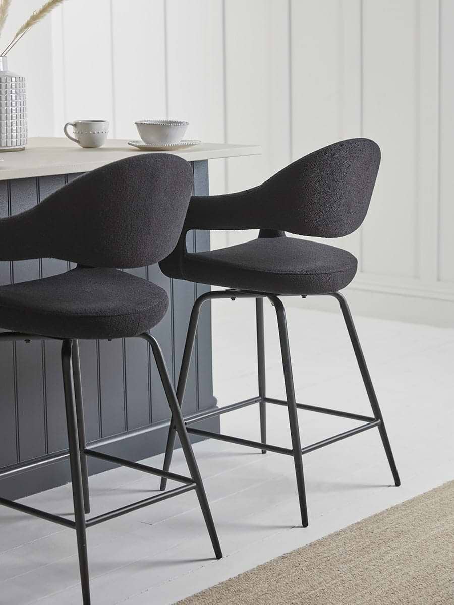 Two Bouclé Counter Stools - Black