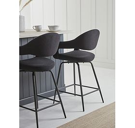 Two Bouclé Counter Stools - Black