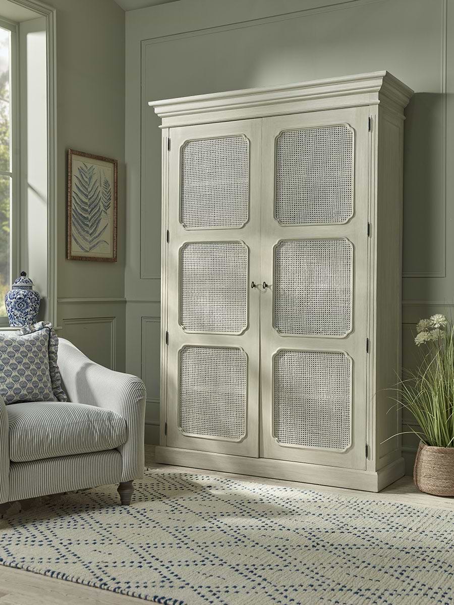 White Rattan Display Cabinet