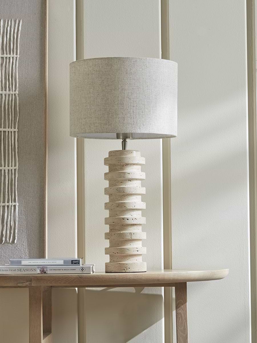 Ribbed Travertine Table Lamp