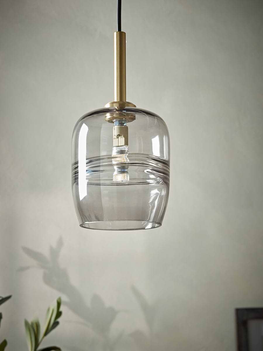 Smoked Ribbed Glass Pendant - Rectangular