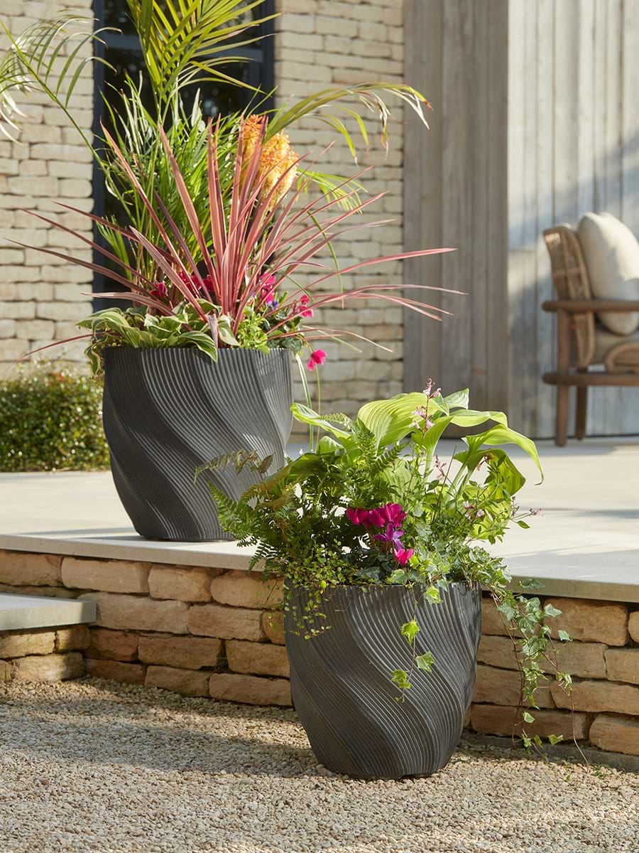 Two Anthracite Spiral Planters - Large