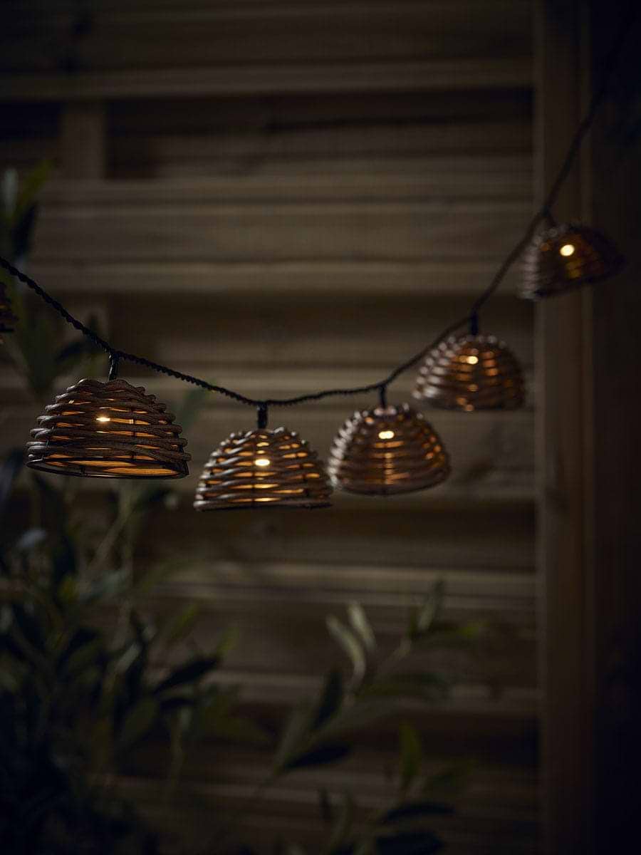 Three Solar Half Round Rattan String Lights