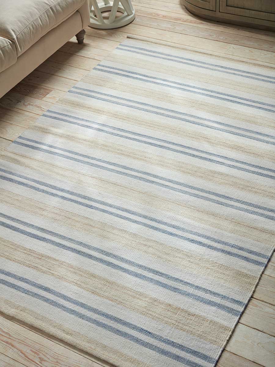 French Blue Striped Rug
