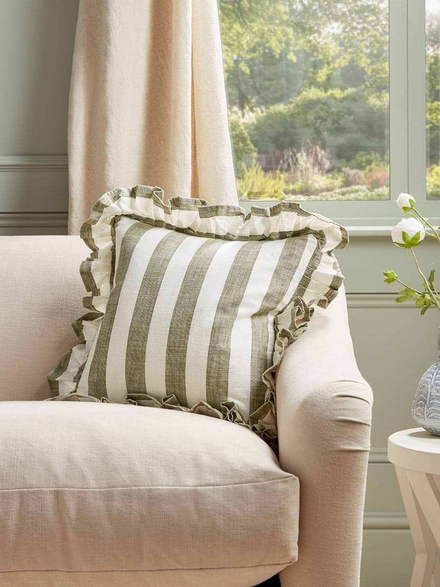 Ruffle Square Cushion - Green Stripe