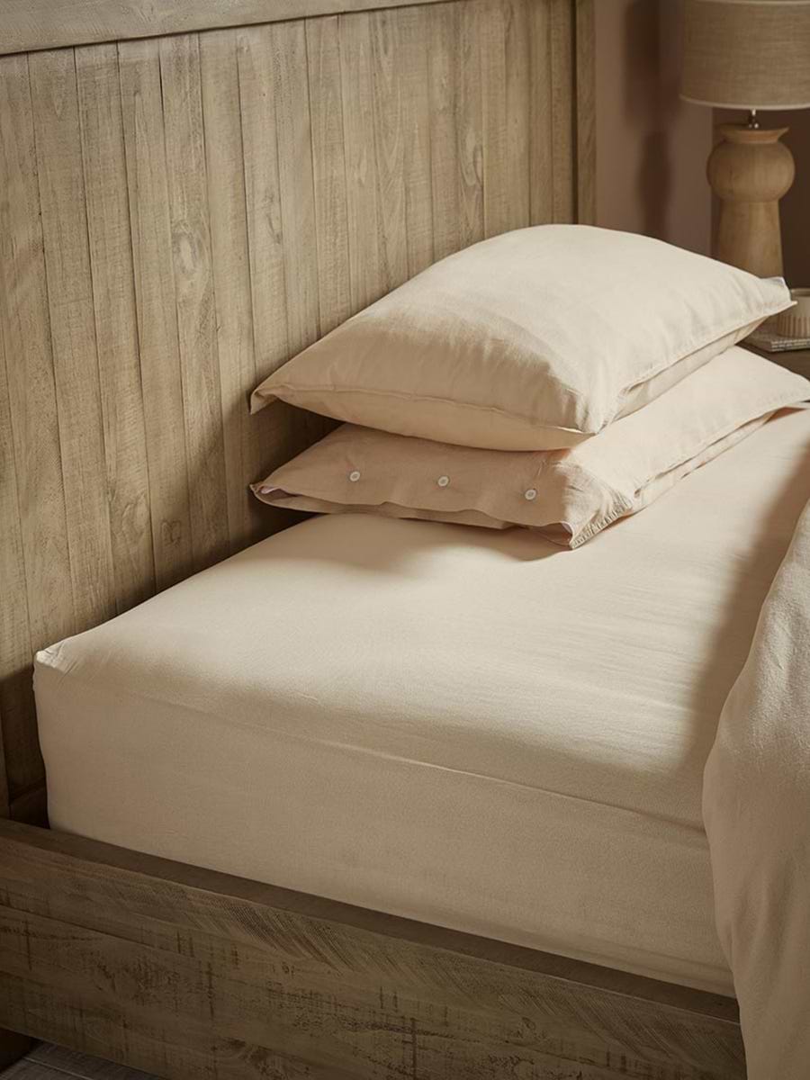 Cotton Double Fitted Sheet- Flax