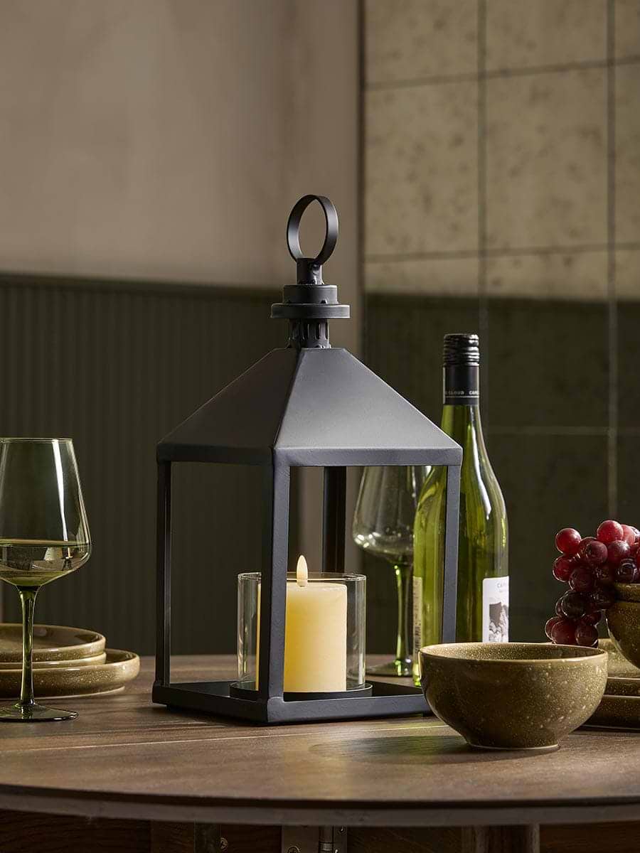 Black Coated Metal Lantern- Medium