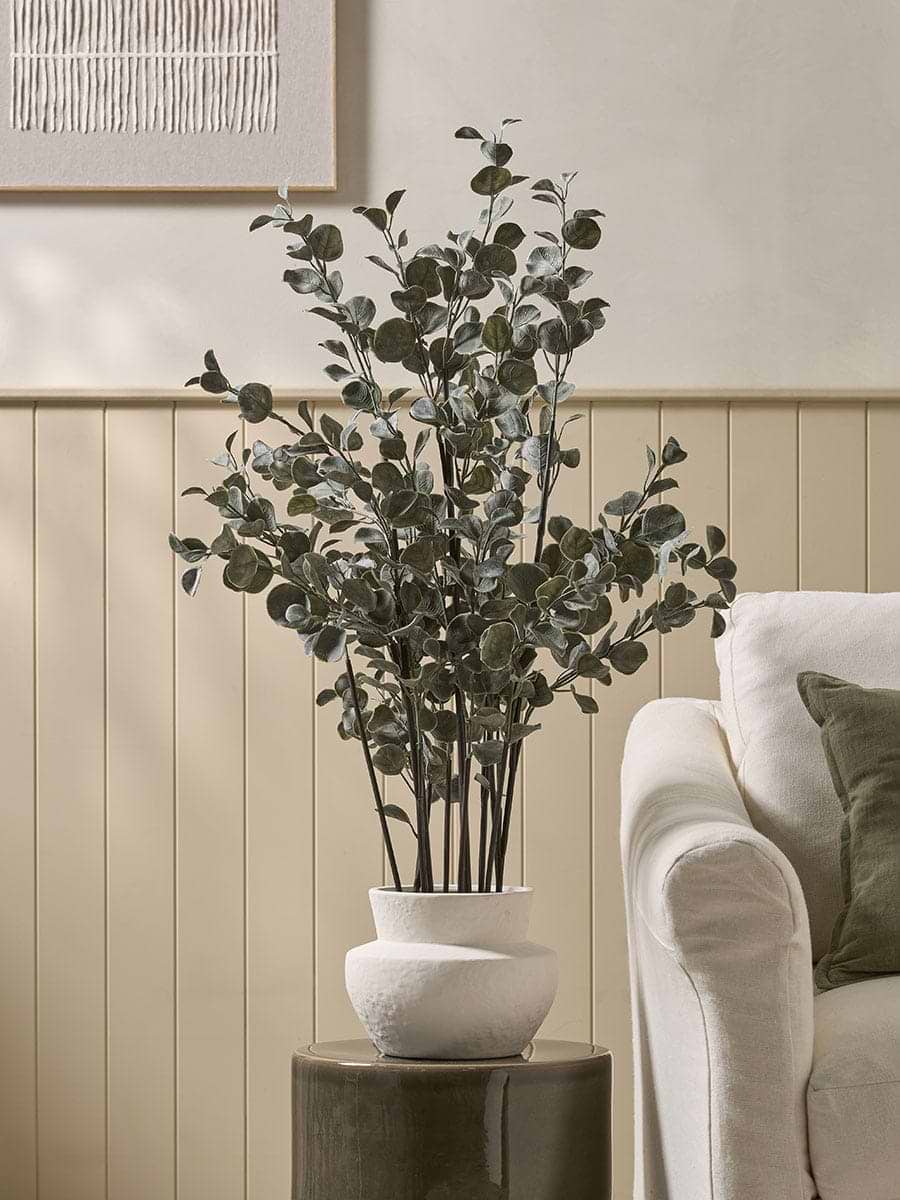 Faux Potted Eucalyptus In Ceramic Pot
