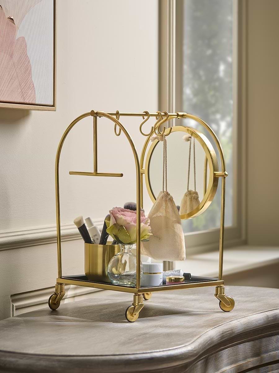 Gold Vanity Organiser With Mirror