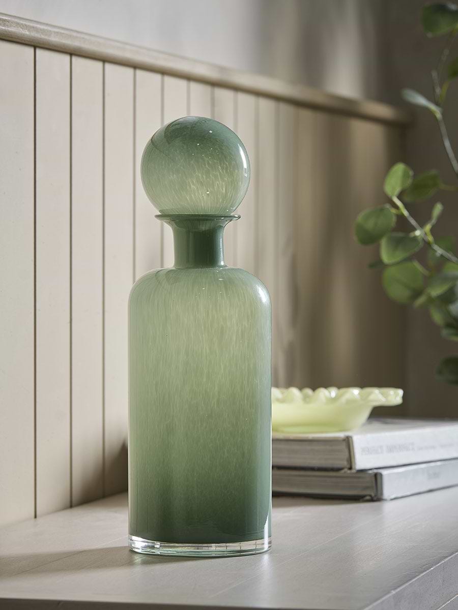 Green Glass Bottle With Dome Lid