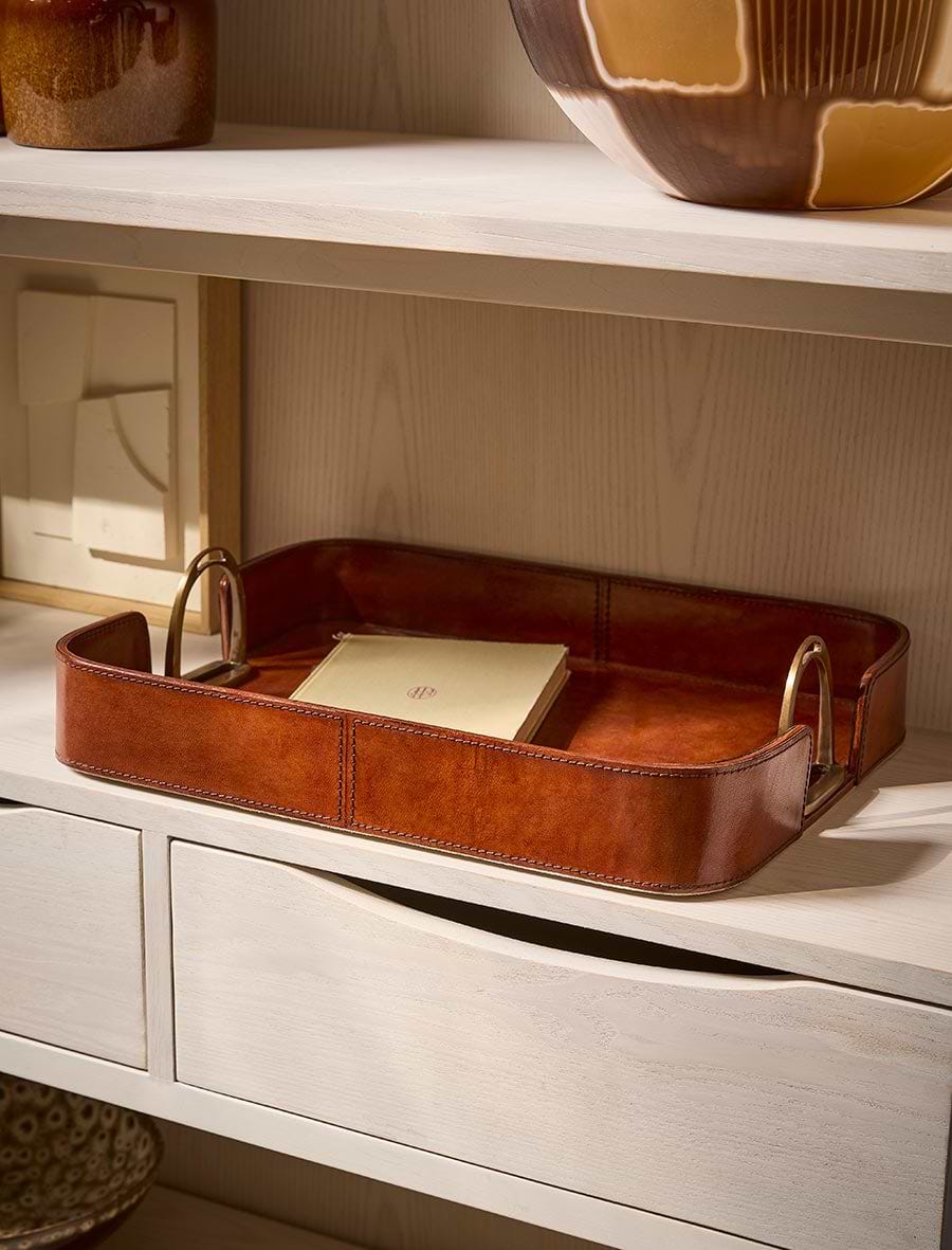 Leather Tray With Brass Handles