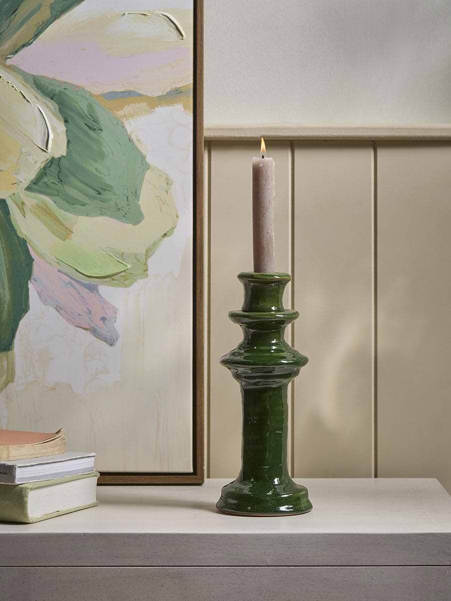 Green Glaze Stoneware Candle Holder