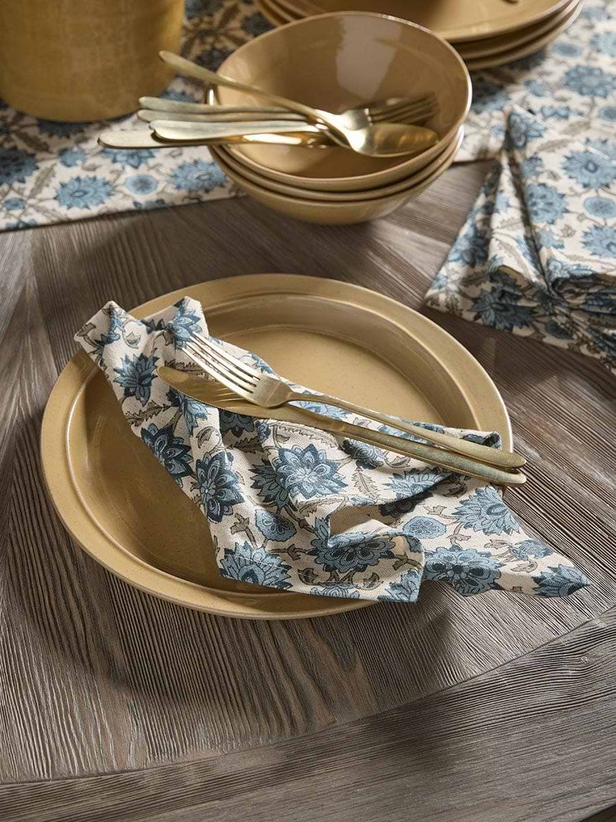 Four Floral Block Print Napkins
