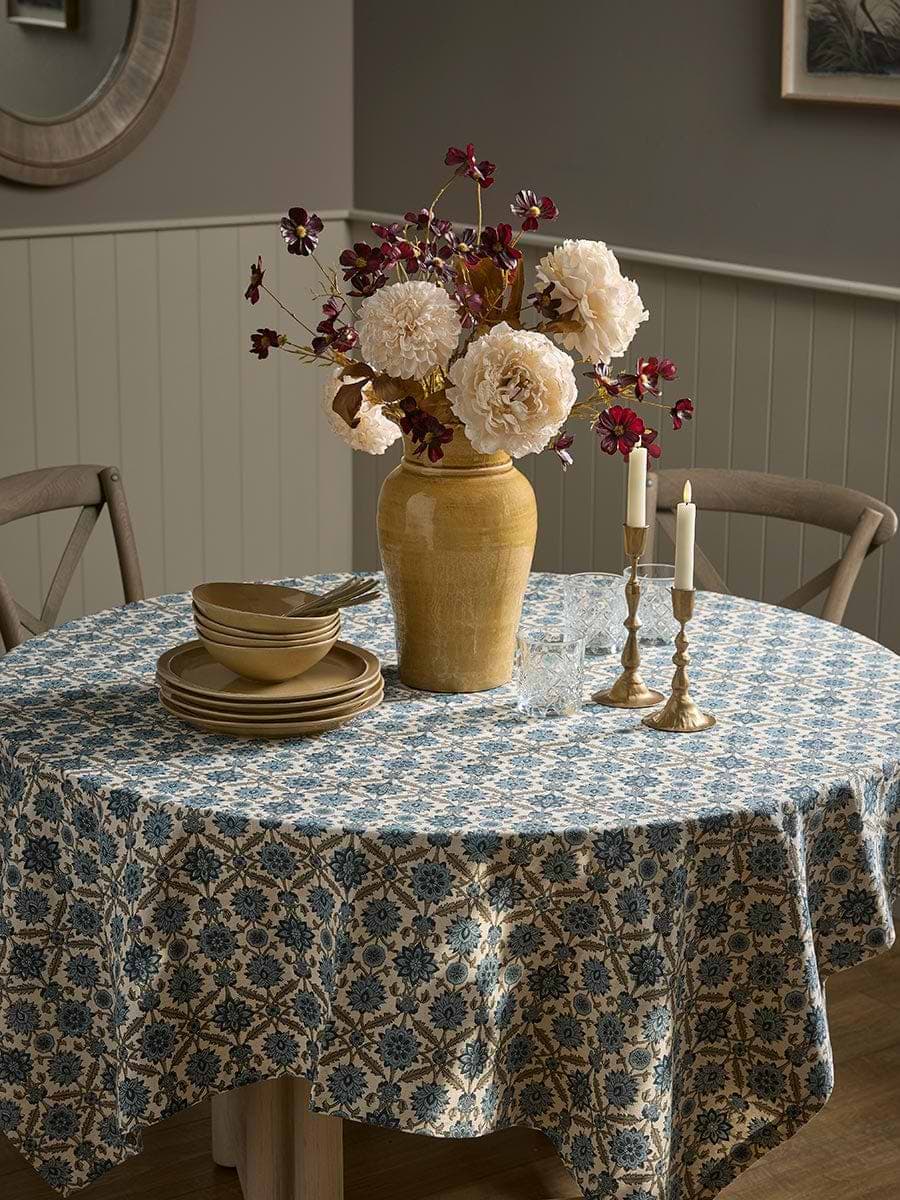Cotton Floral Block Print Table Cloth - Small