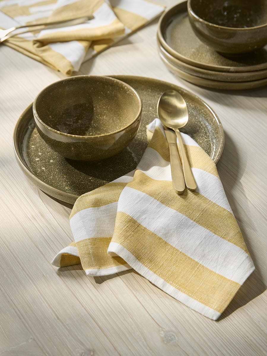Four Cotton Napkins- Ochre Stripe