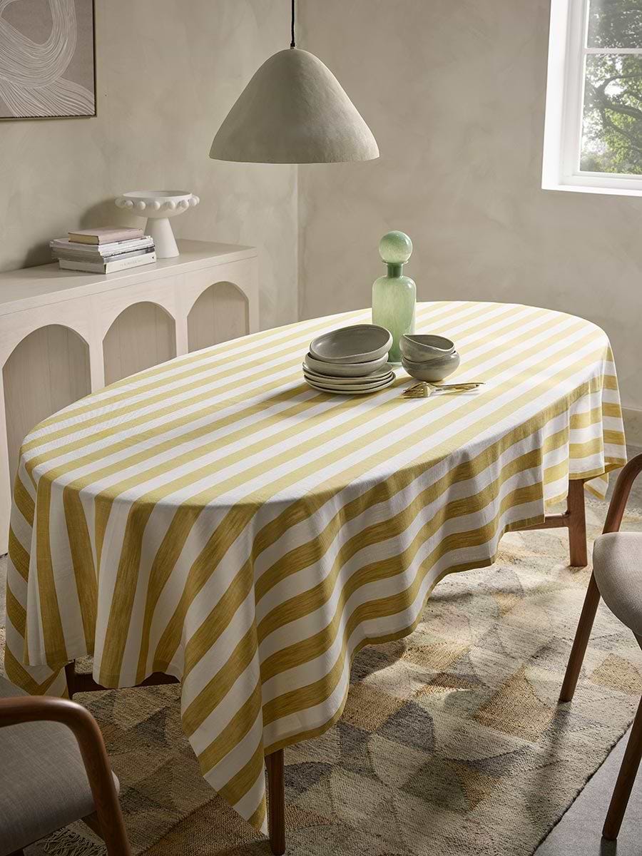 Medium Cotton Tablecloth - Ochre Stripe