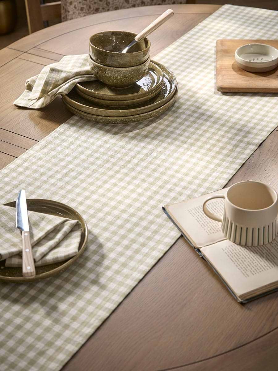 Cotton Gingham Runner - Olive