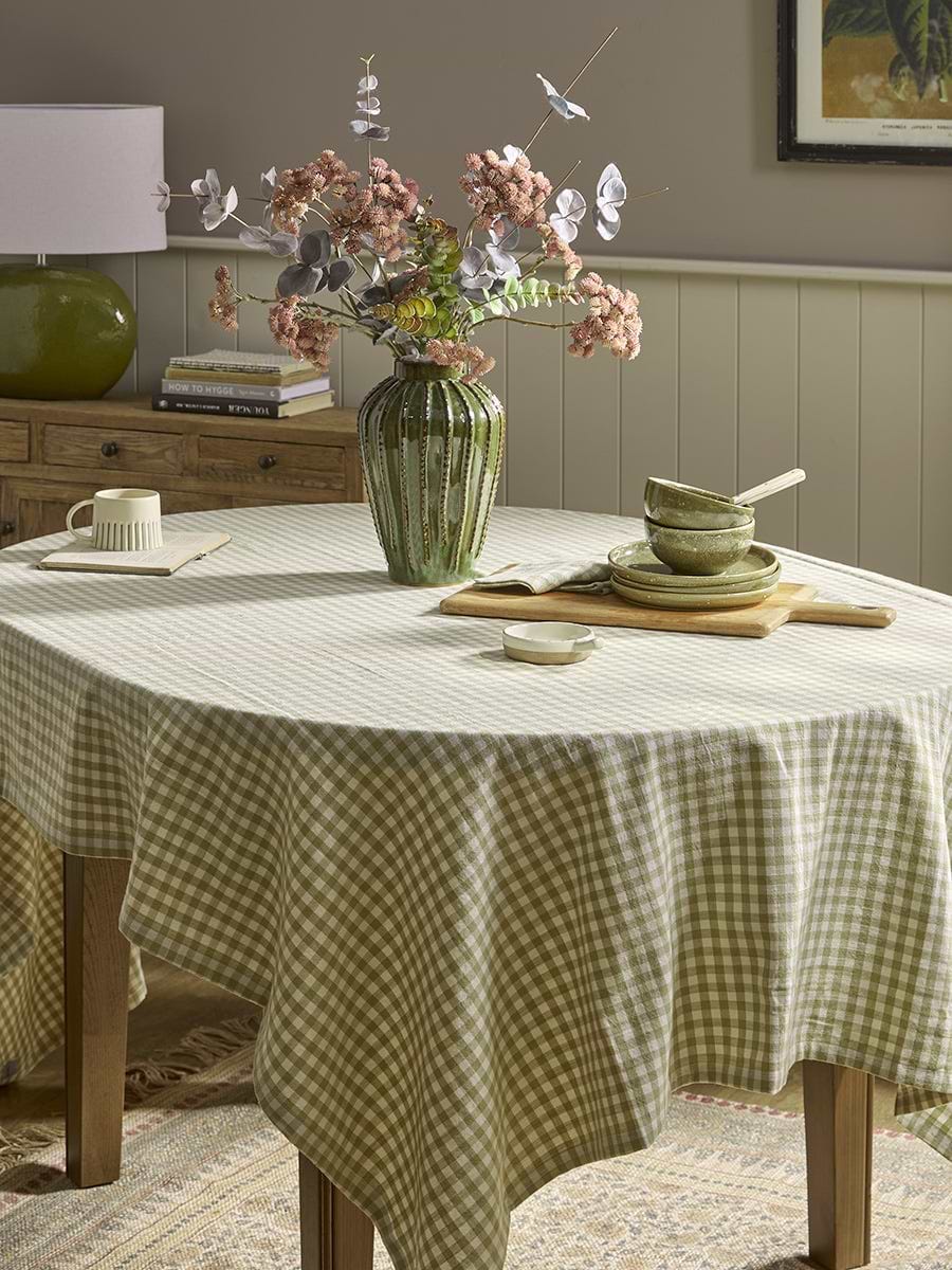Cotton Olive Gingham Table Cloth - Small
