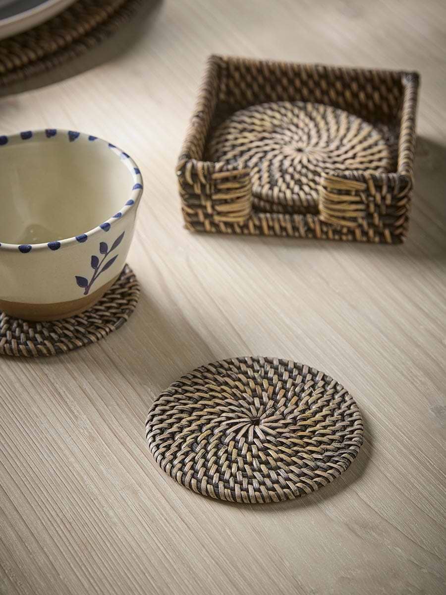 Rattan Coaster Set - Black