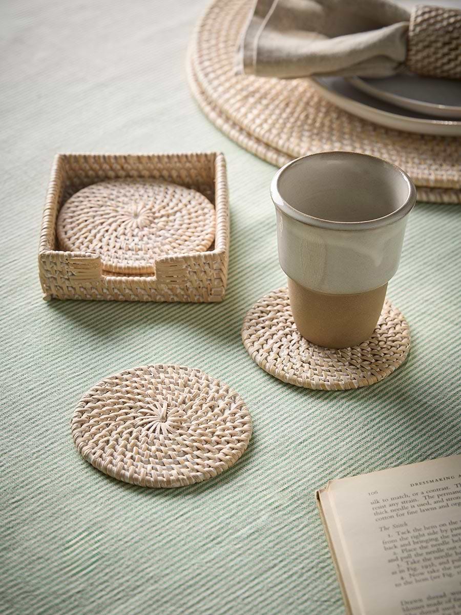 Rattan Coaster Set - White