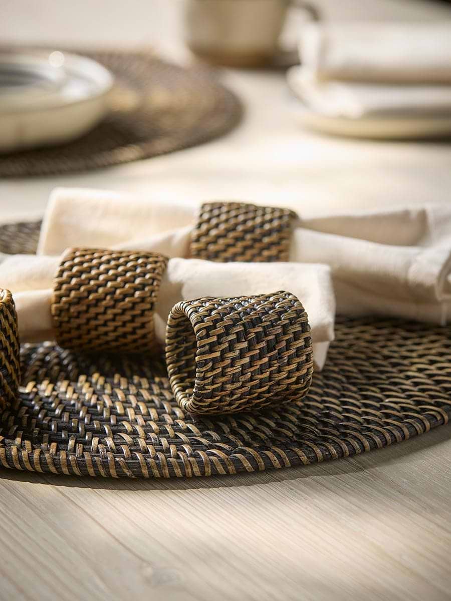 Four Rattan Napkin Rings -Black