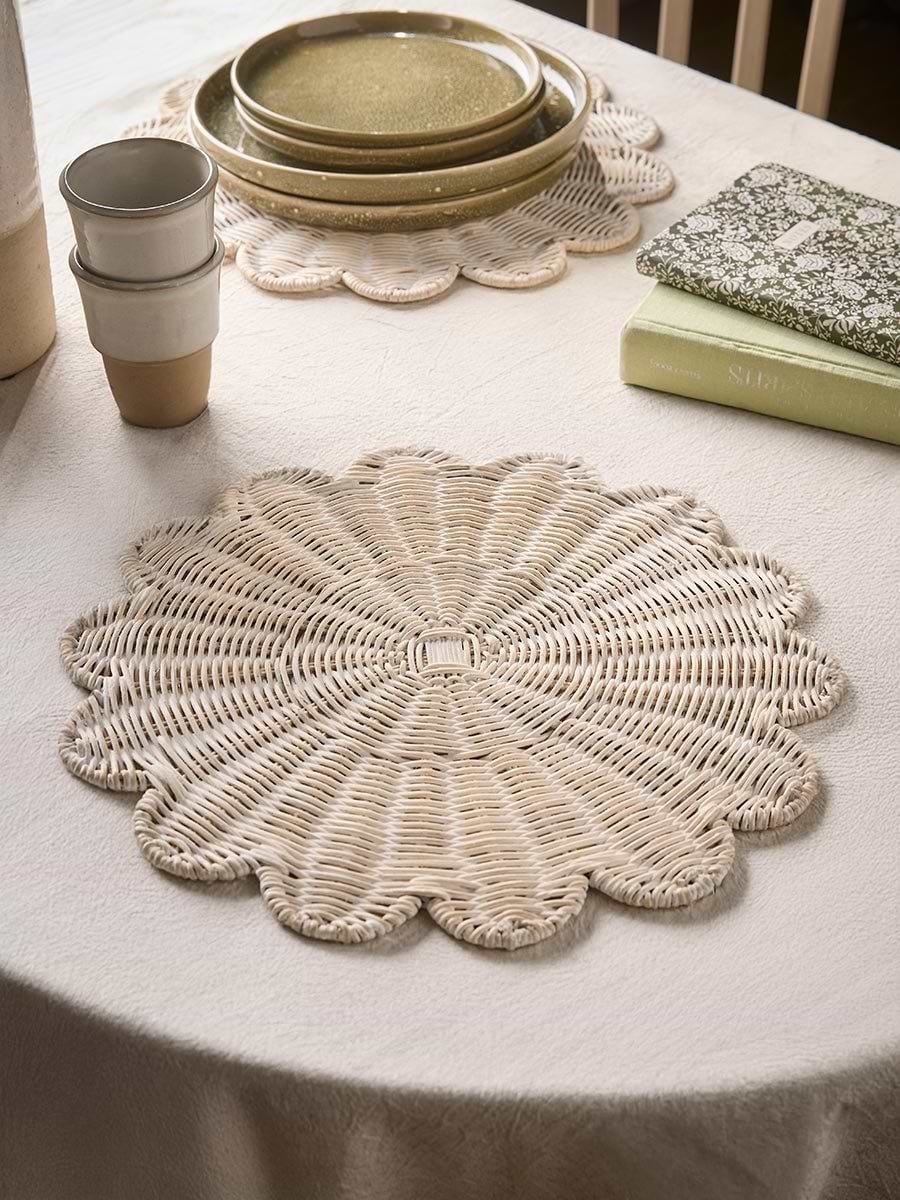 Two Rattan Scalloped Placemats