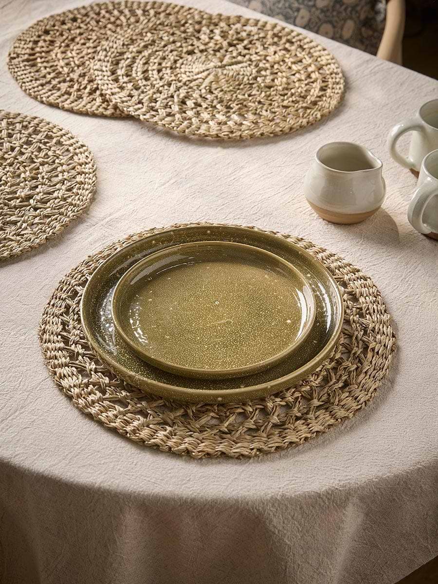 Two Round Decorative Seagrass Placemats