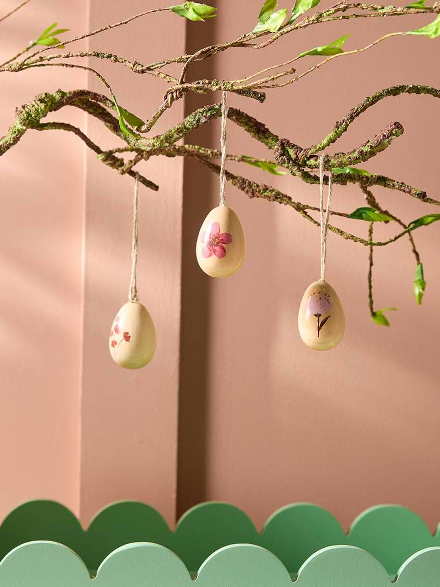 Three Hanging Wooden Eggs