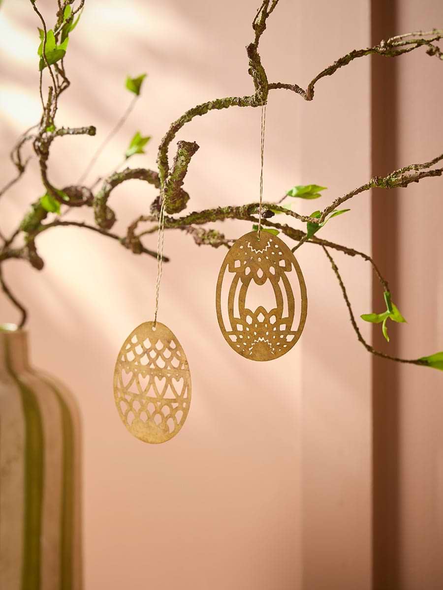 Two Hanging Metal Eggs