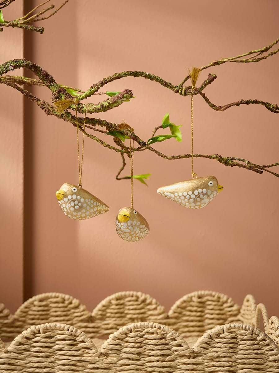 Three Wooden Hanging Birds