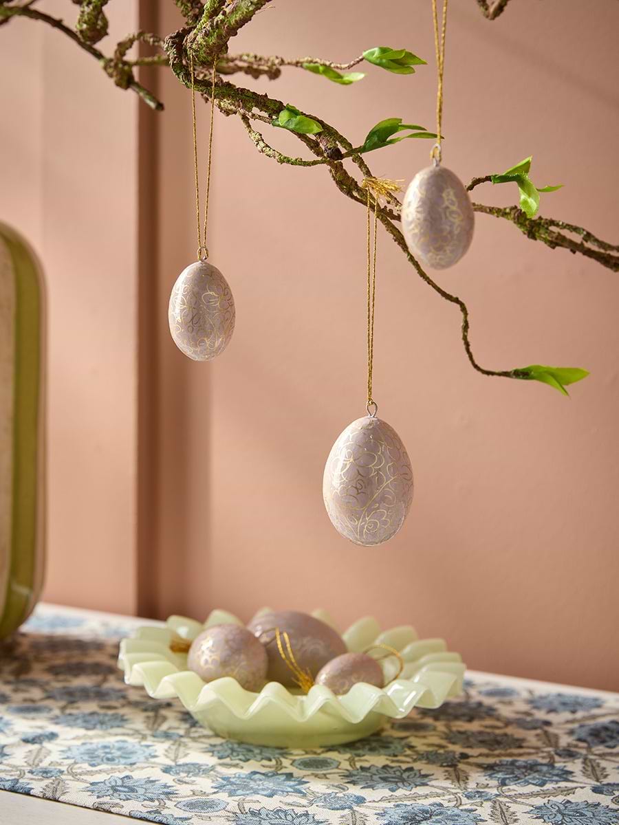 Six Hanging Rose Painted Eggs