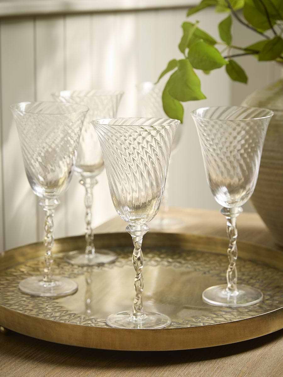 Four Twisted Stem Wine Glasses