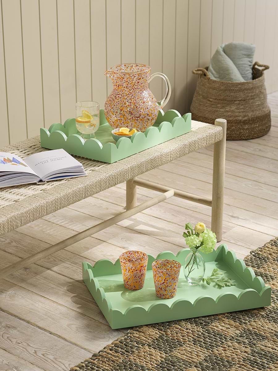 Two Green Scalloped Trays