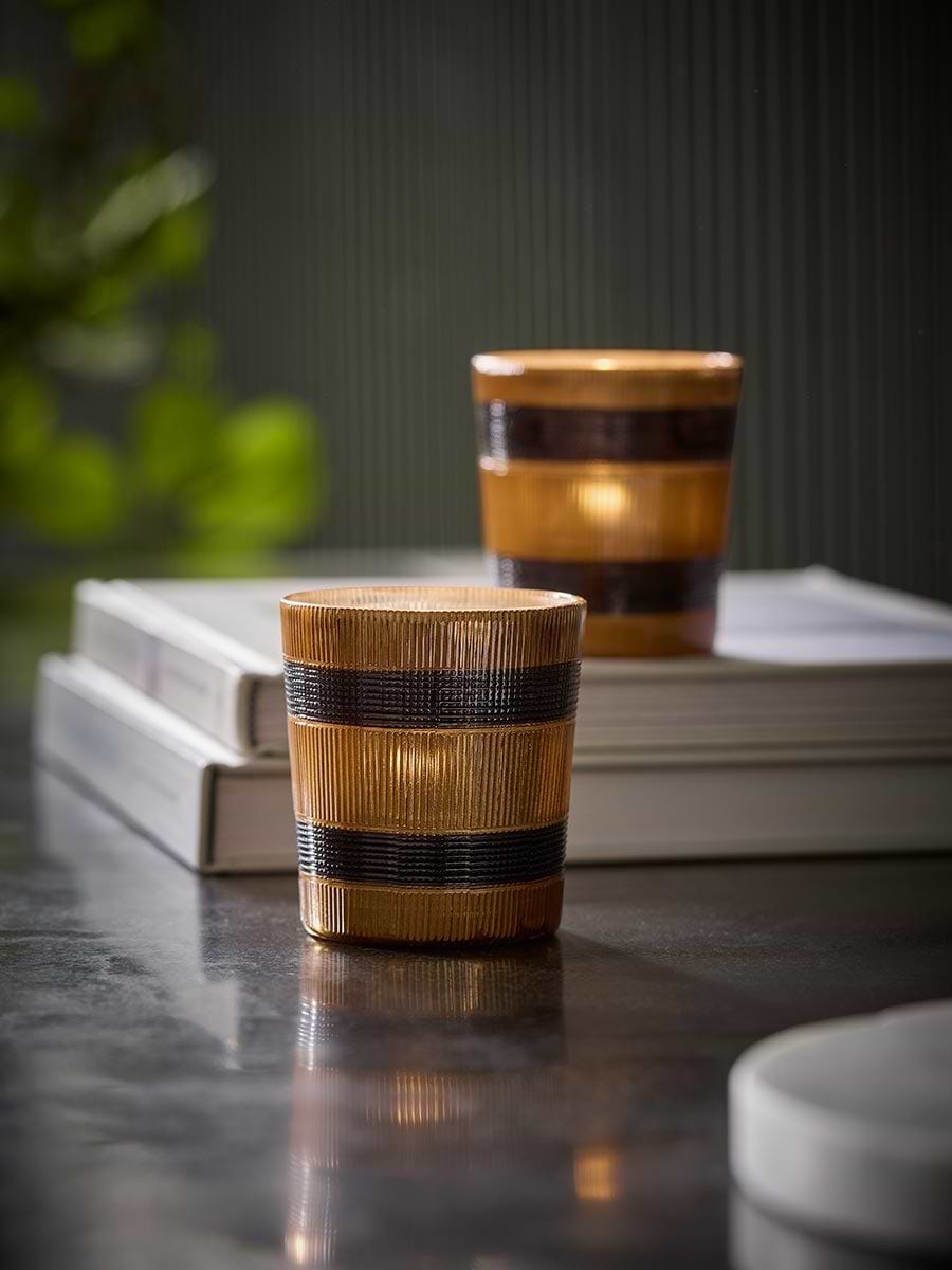 Two Striped Glass Tealight Holders